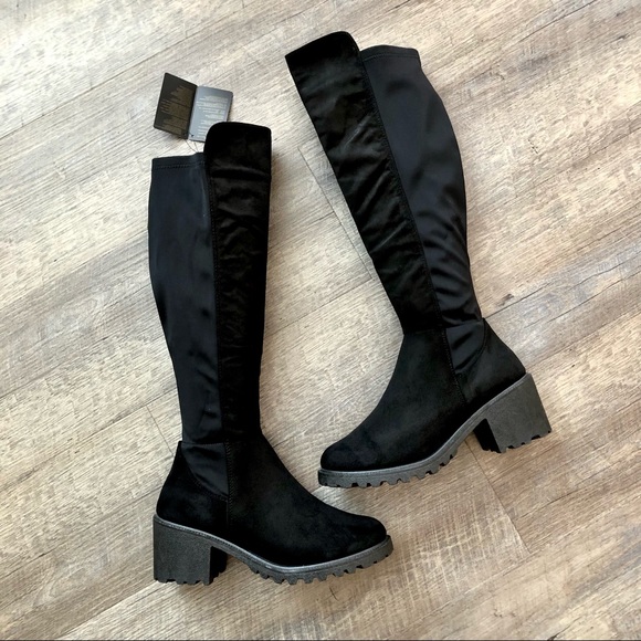 Black Faux Suede Knee Boots - Picture 4 of 9